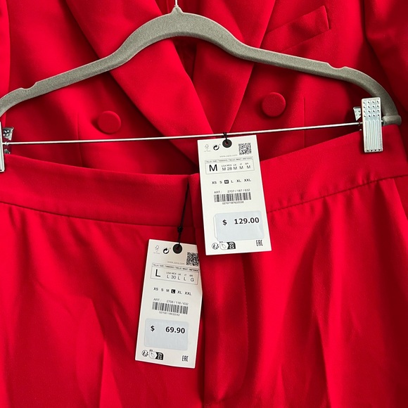 NWT ZARA 2 Pieces SET. Red Double Breasted Buttoned Blazer And Pants. - Picture 9 of 16